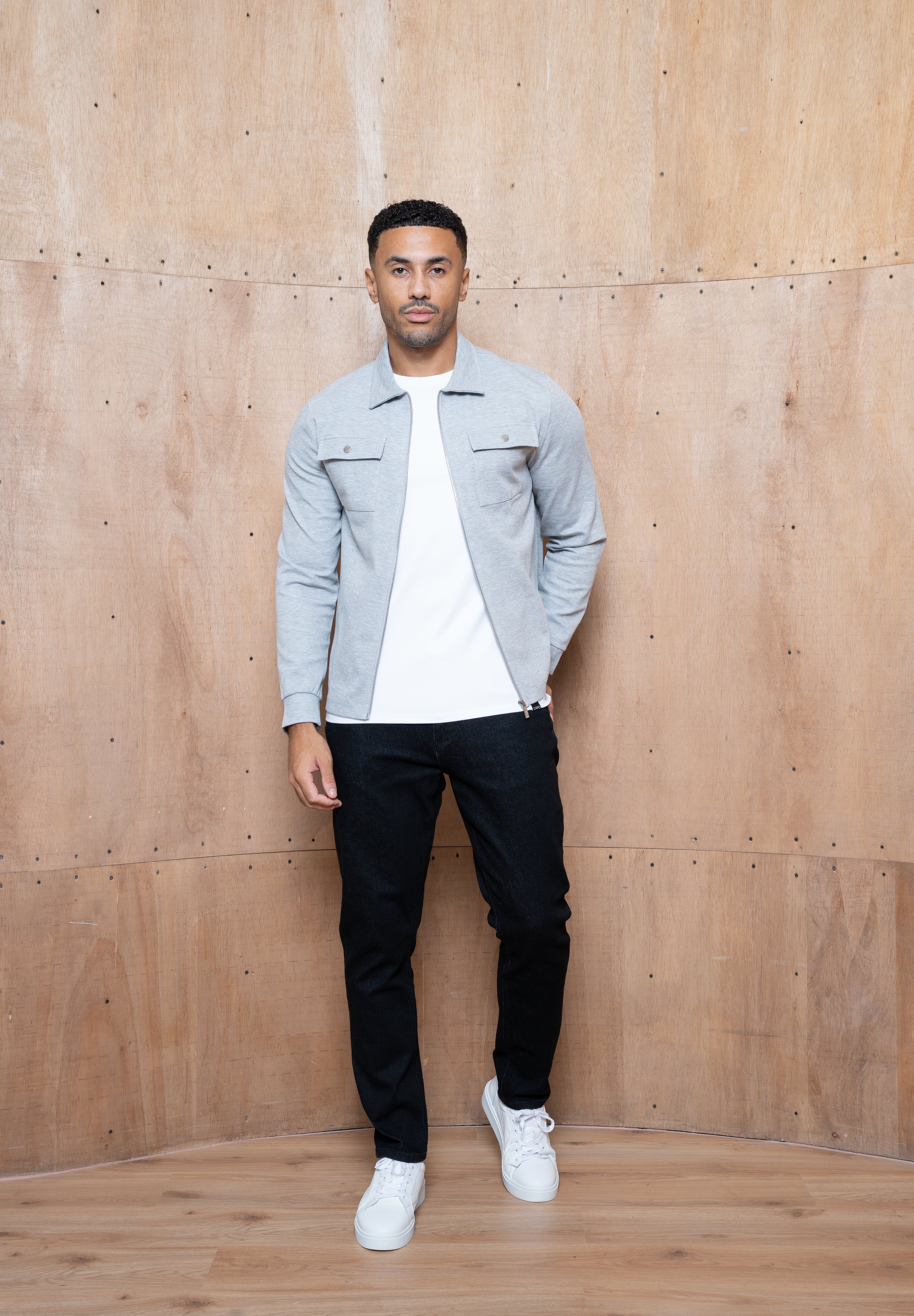 Capo Joe Pique Zip Up Overshirt - Grey