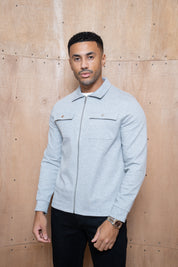 Capo Joe Pique Zip Up Overshirt - Grey