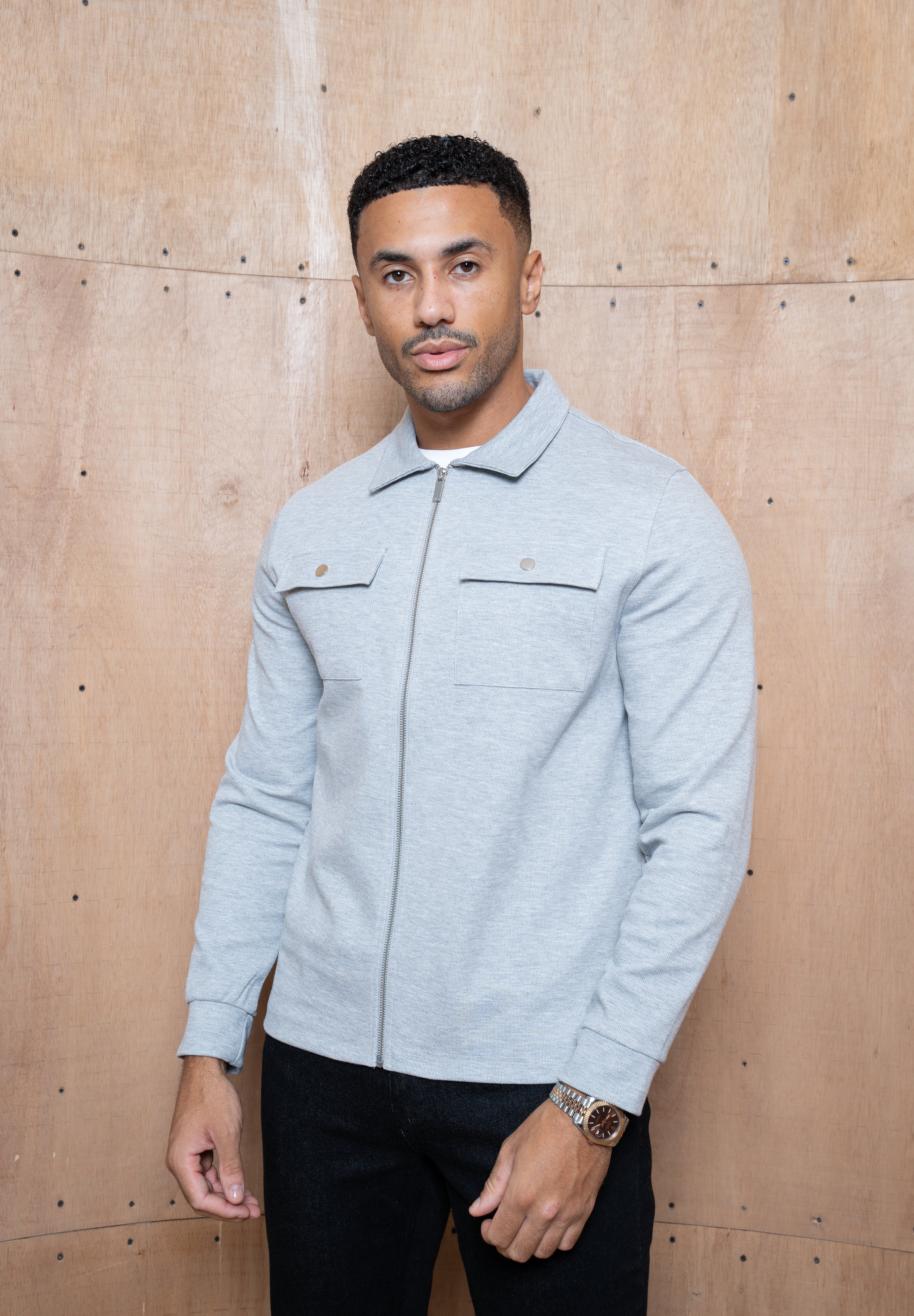 Capo Joe Pique Zip Up Overshirt - Grey
