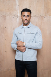 Capo Joe Pique Zip Up Overshirt - Grey