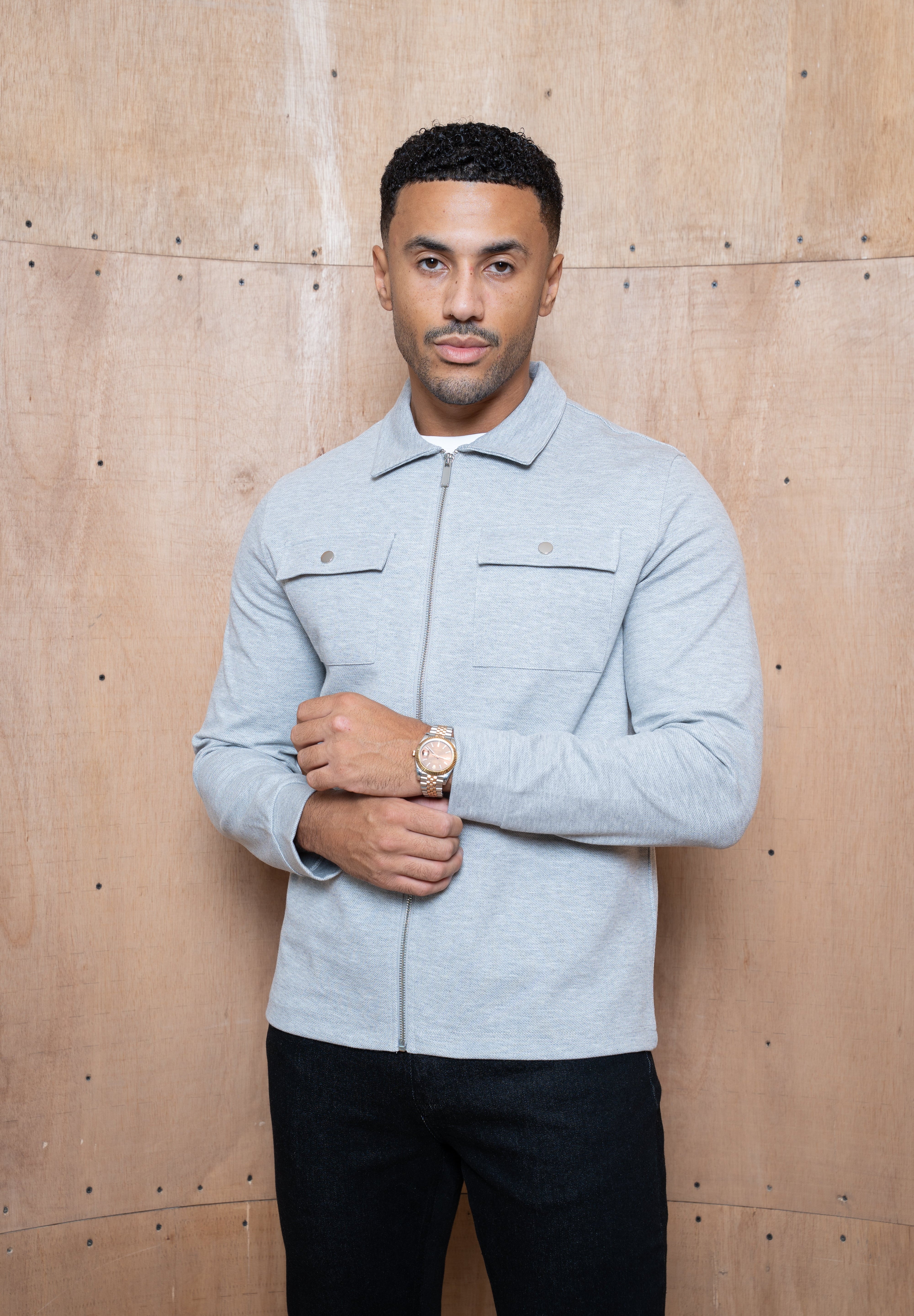 Capo Joe Pique Zip Up Overshirt - Grey
