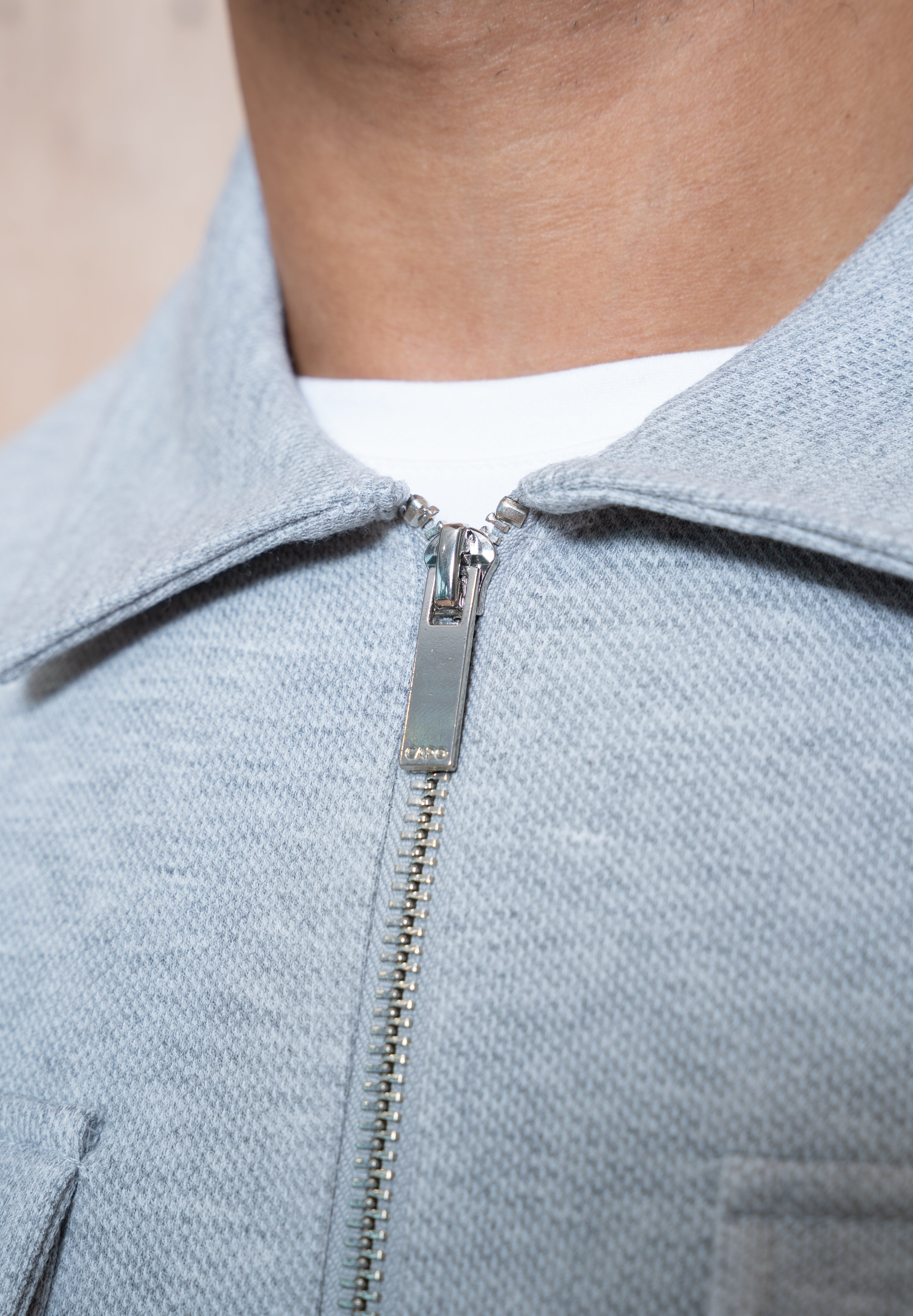 Capo Joe Pique Zip Up Overshirt - Grey