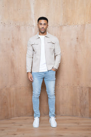 Capo Joe Pique Zip Up Overshirt - Stone