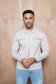 Capo Joe Pique Zip Up Overshirt - Stone