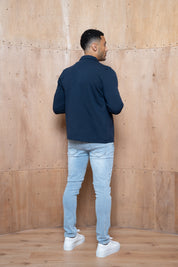 Capo Joe Pique Zip Up Overshirt - Navy