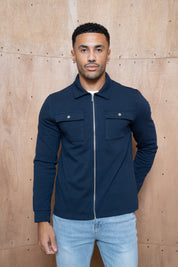 Capo Joe Pique Zip Up Overshirt - Navy