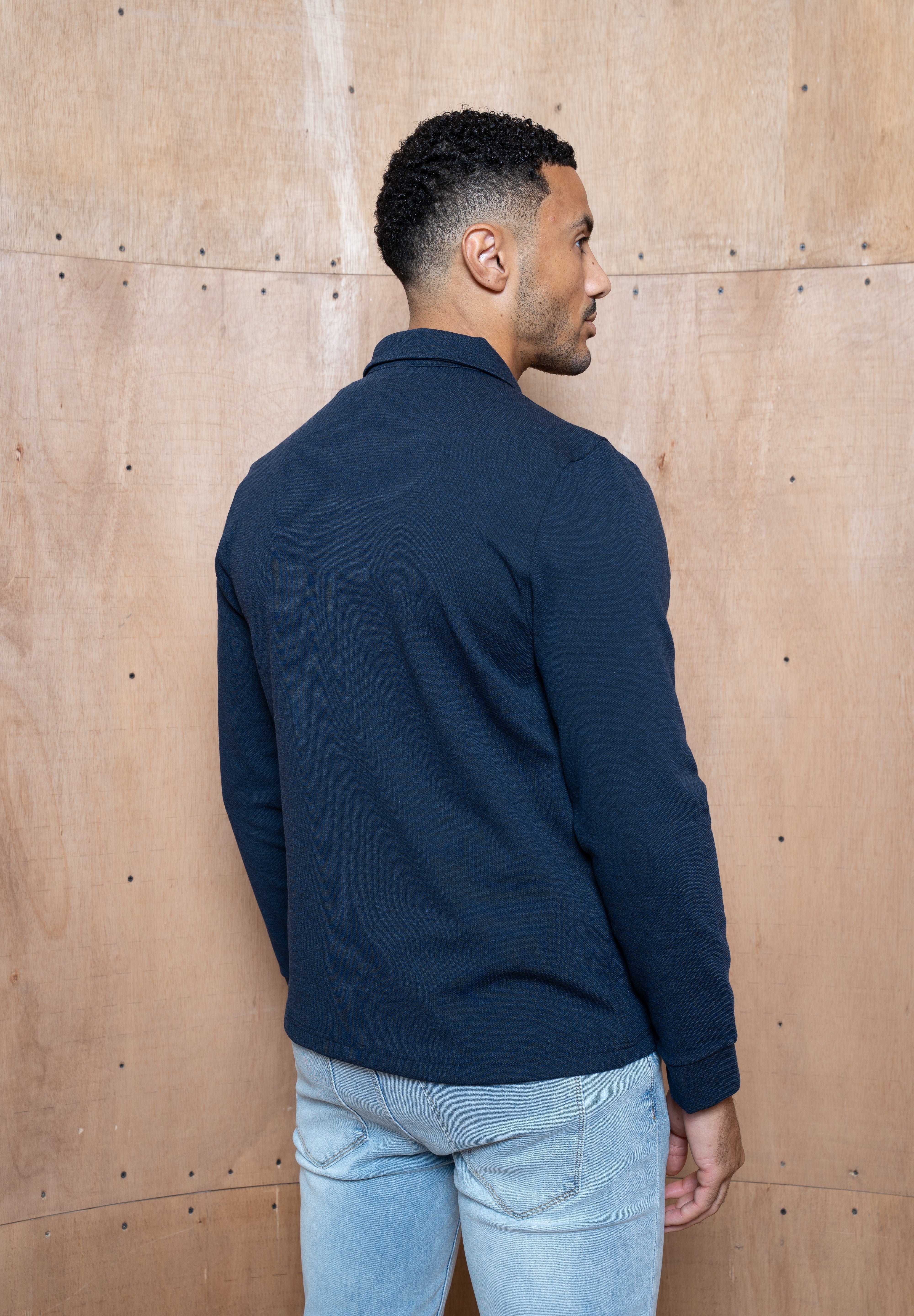 Capo Joe Pique Zip Up Overshirt - Navy
