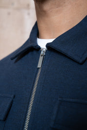 Capo Joe Pique Zip Up Overshirt - Navy