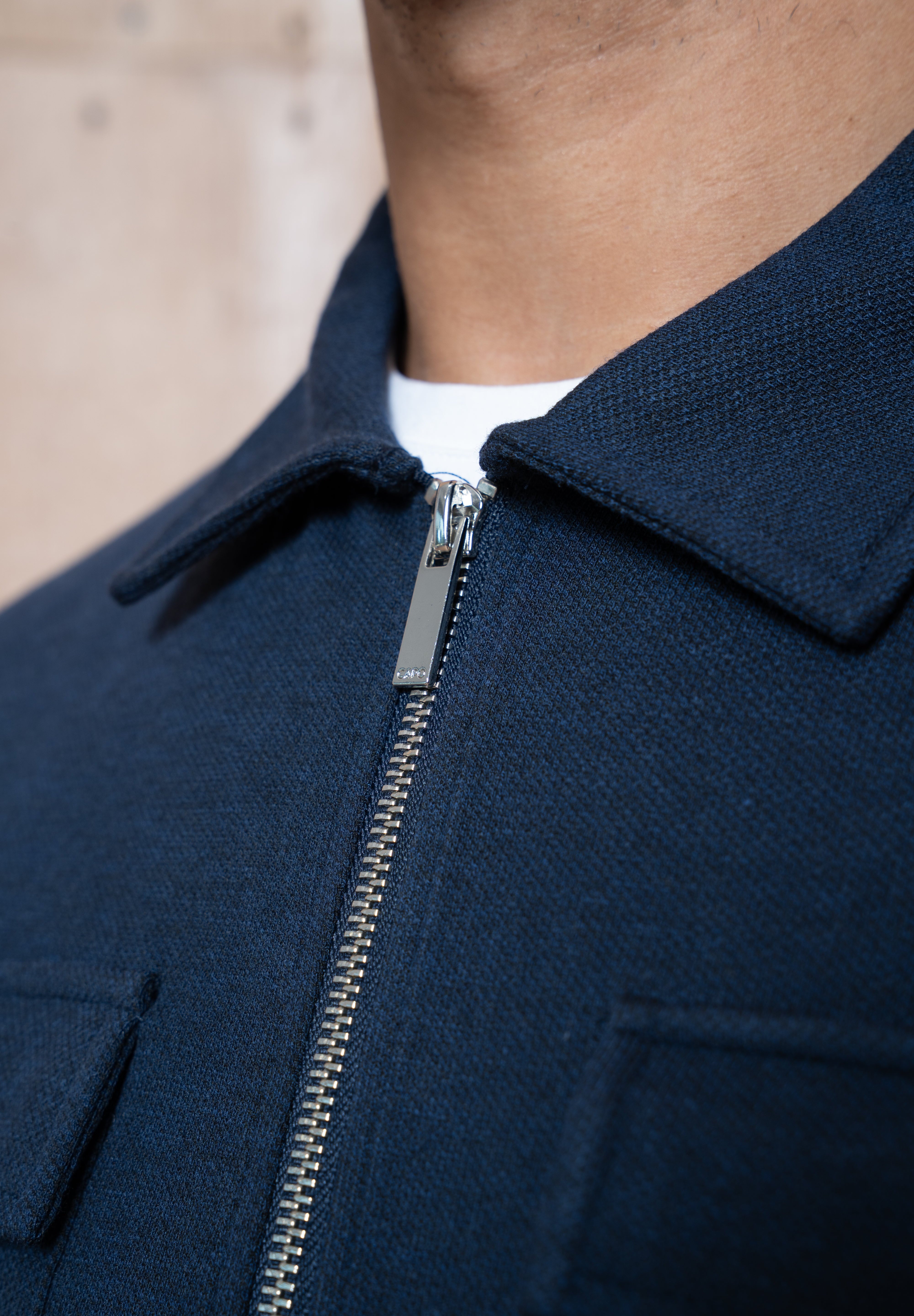 Capo Joe Pique Zip Up Overshirt - Navy