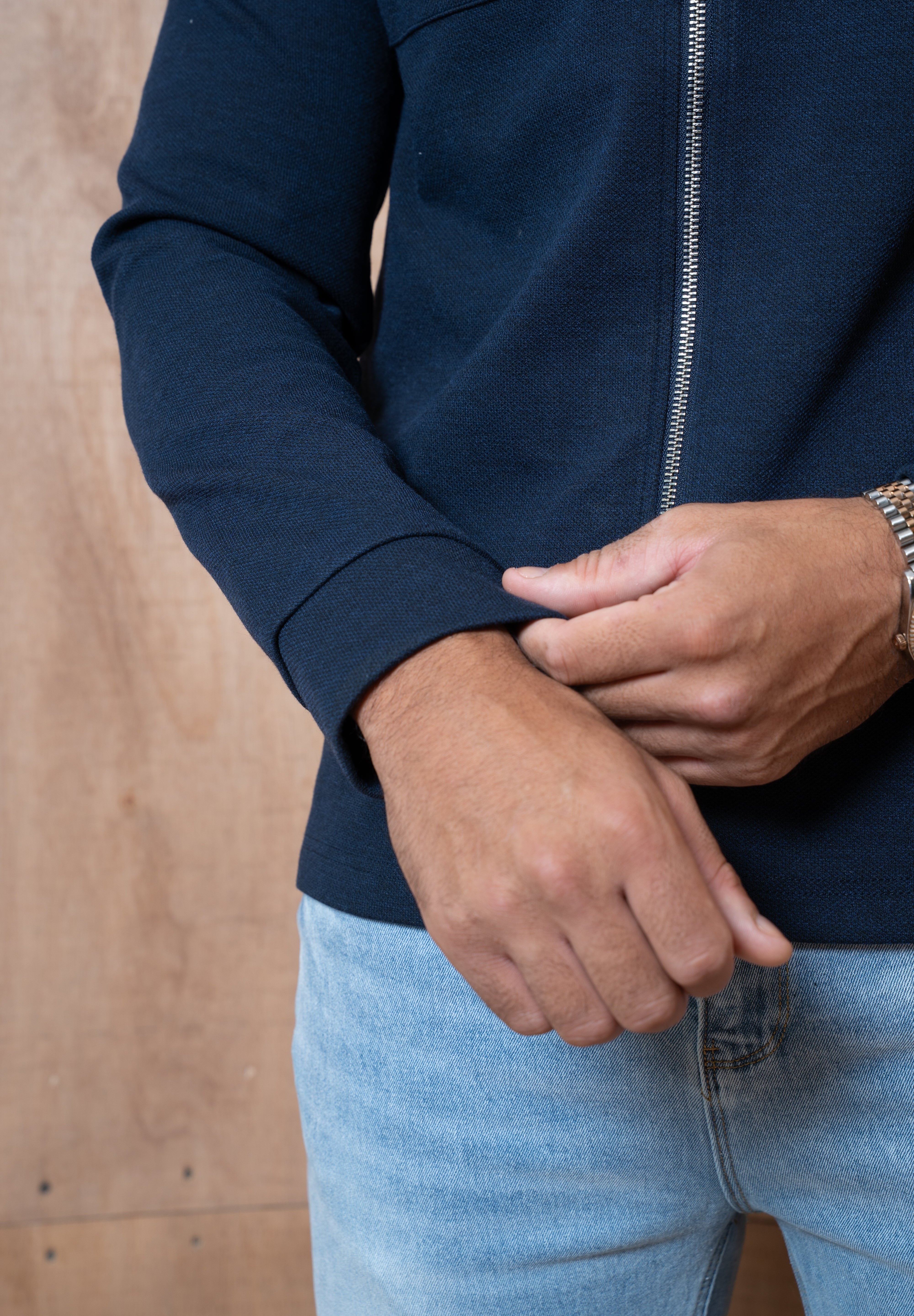 Capo Joe Pique Zip Up Overshirt - Navy