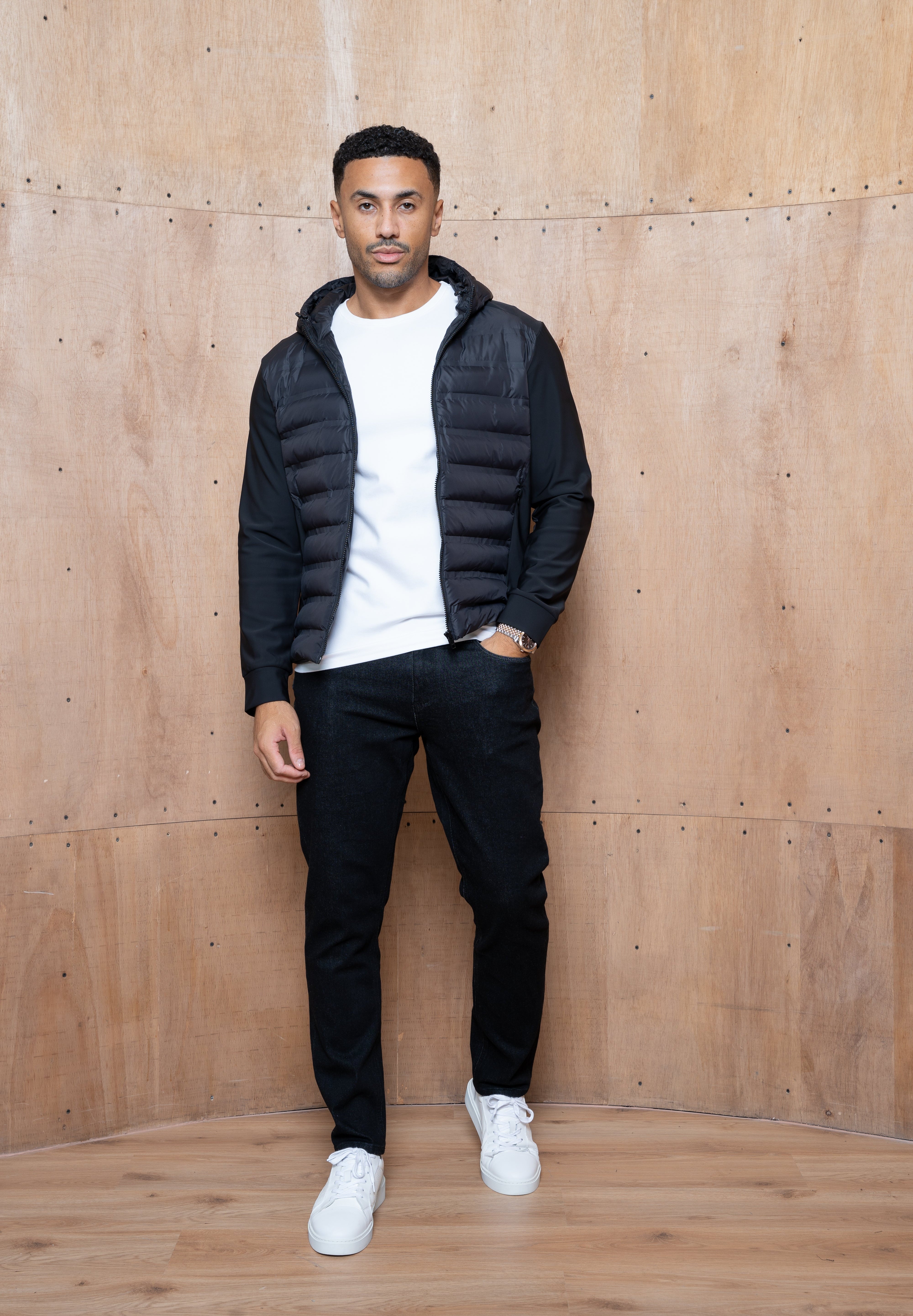 Capo Hybrid Padded Hooded Jacket - Black