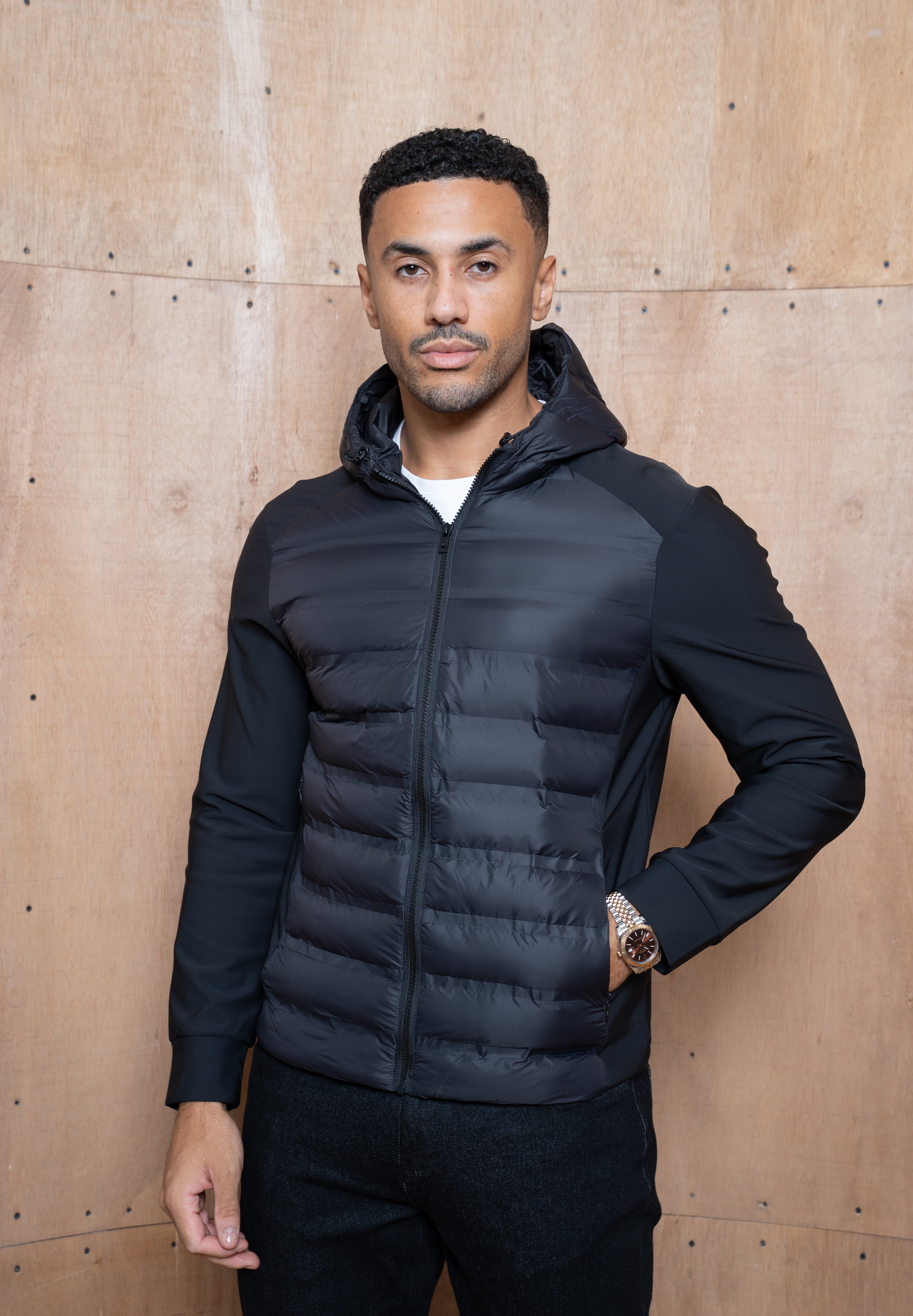 Capo Hybrid Padded Hooded Jacket - Black