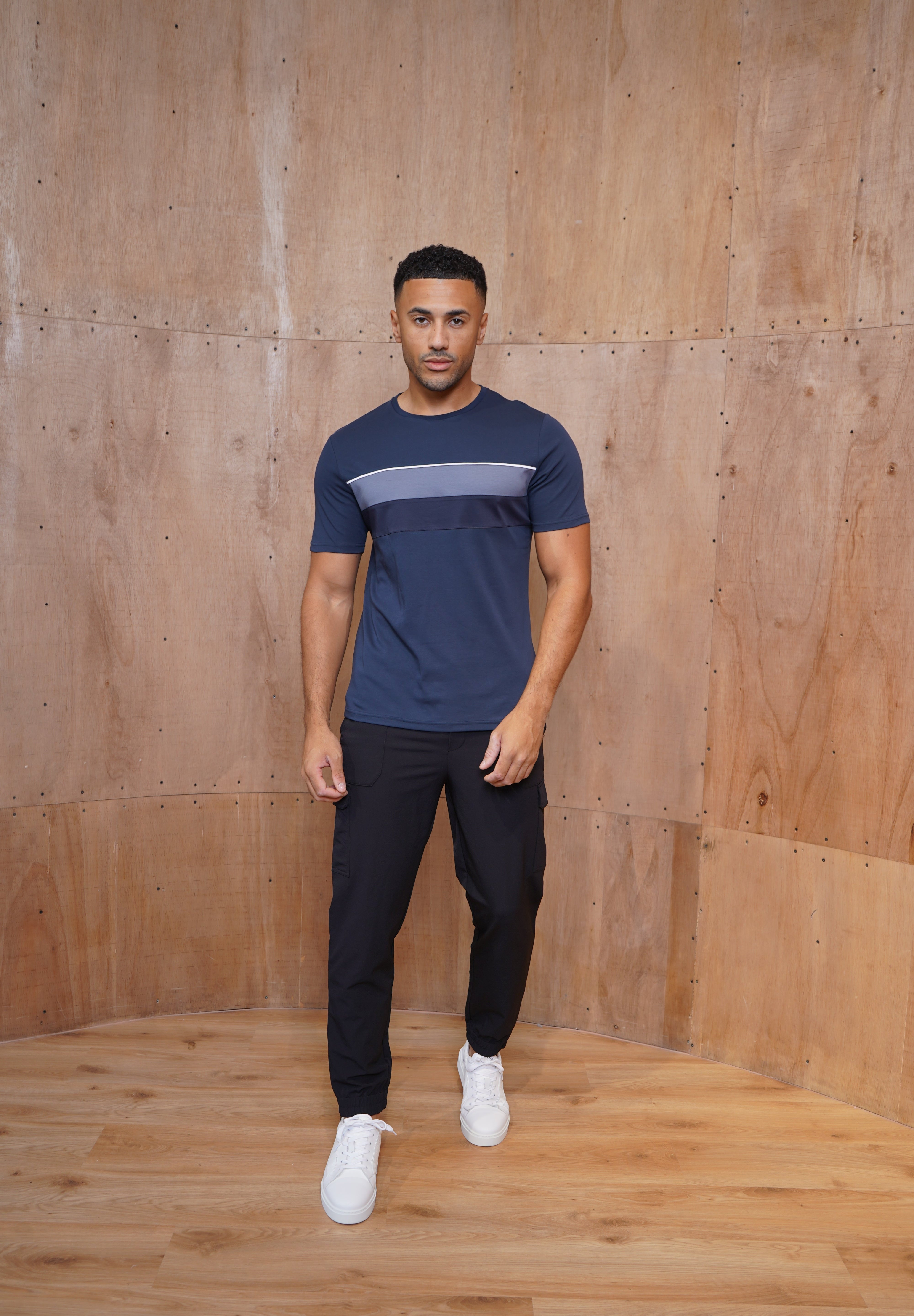 Capo Mercerised Stripe Colour Block T-Shirt - Navy