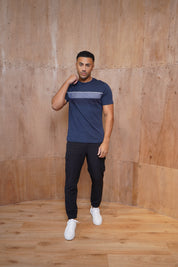 Capo Mercerised Stripe Colour Block T-Shirt - Navy