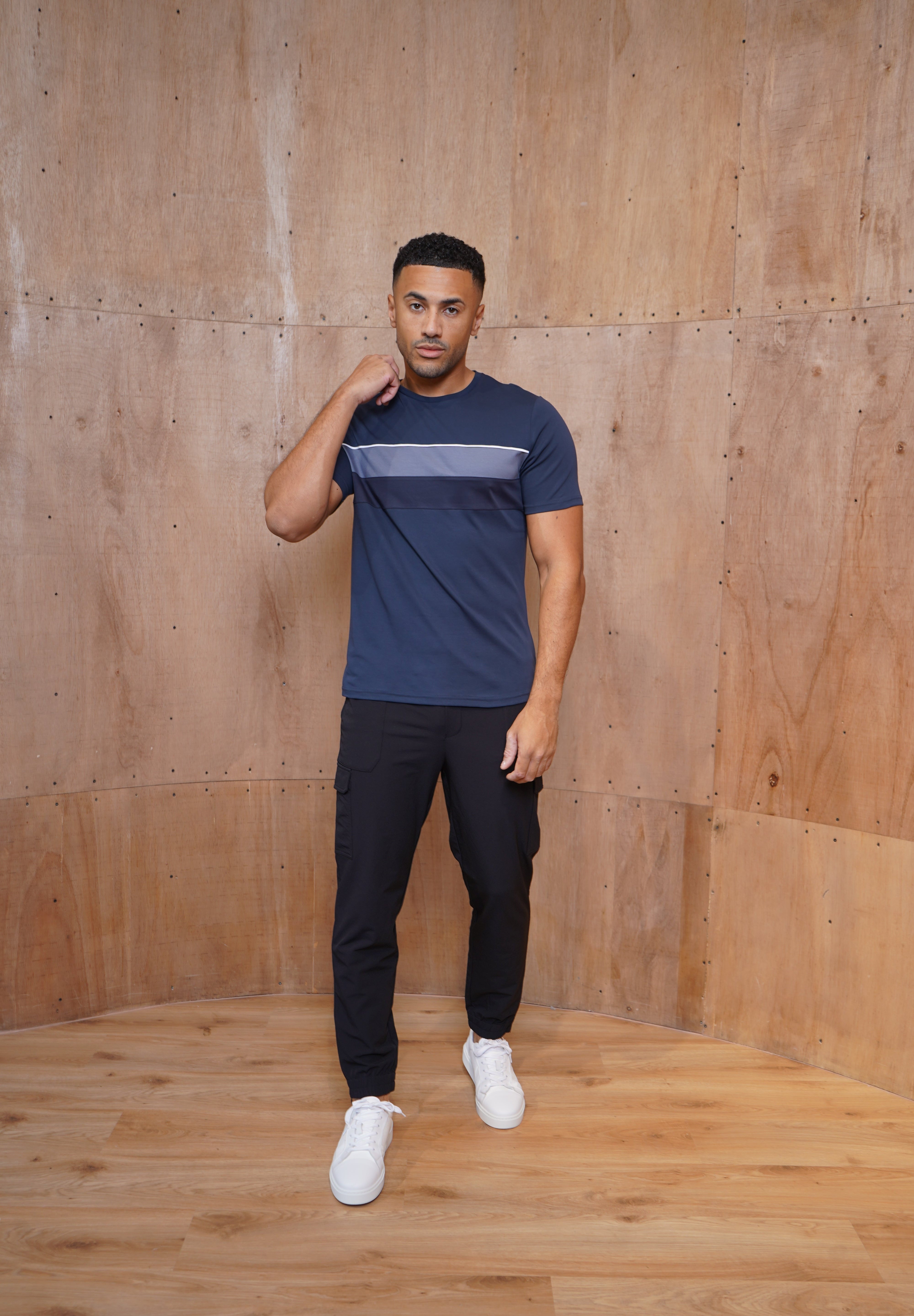 Capo Mercerised Stripe Colour Block T-Shirt - Navy