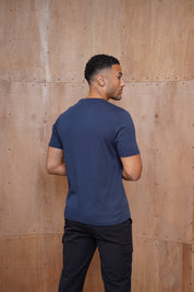 Capo Mercerised Stripe Colour Block T-Shirt - Navy