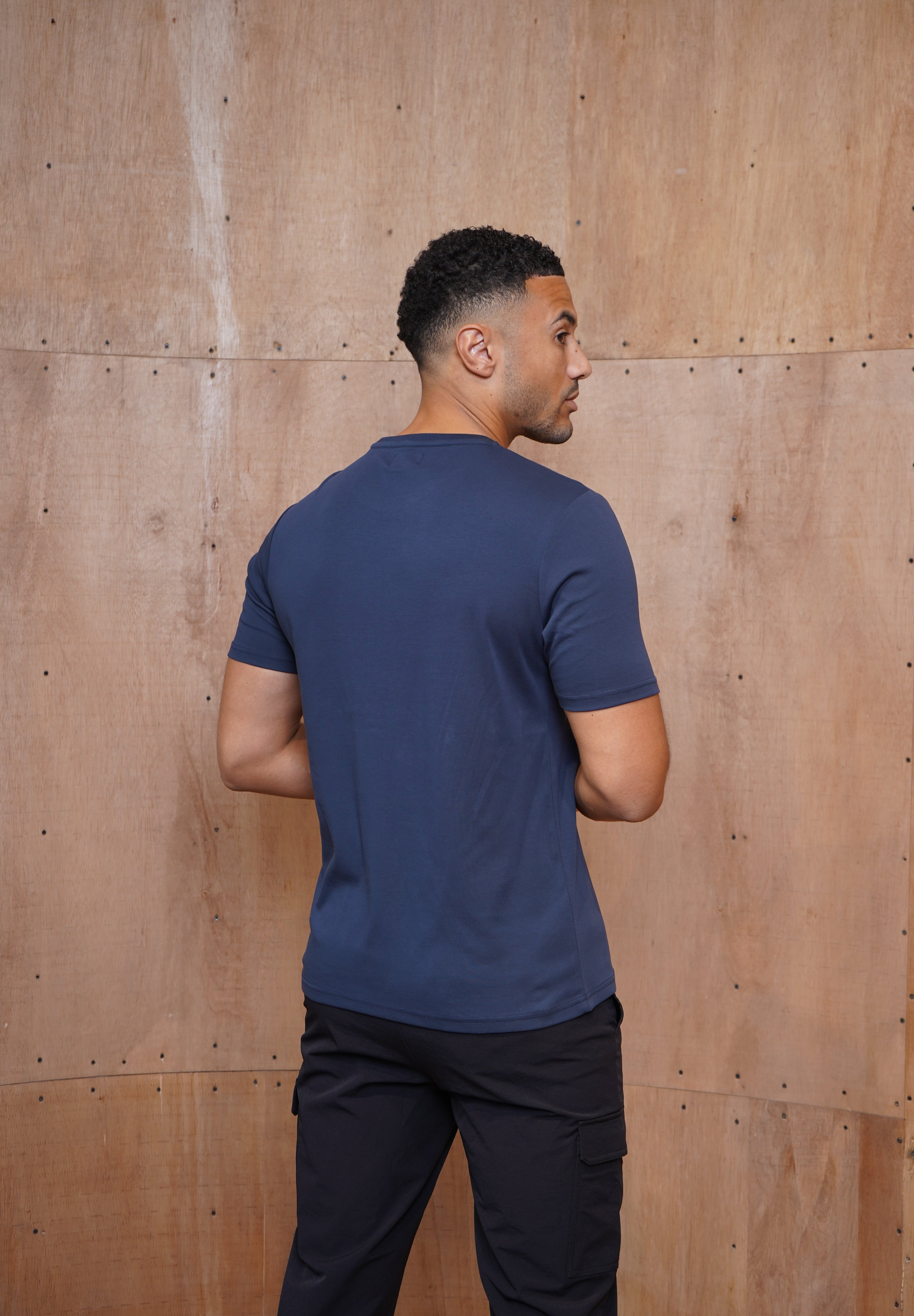 Capo Mercerised Stripe Colour Block T-Shirt - Navy