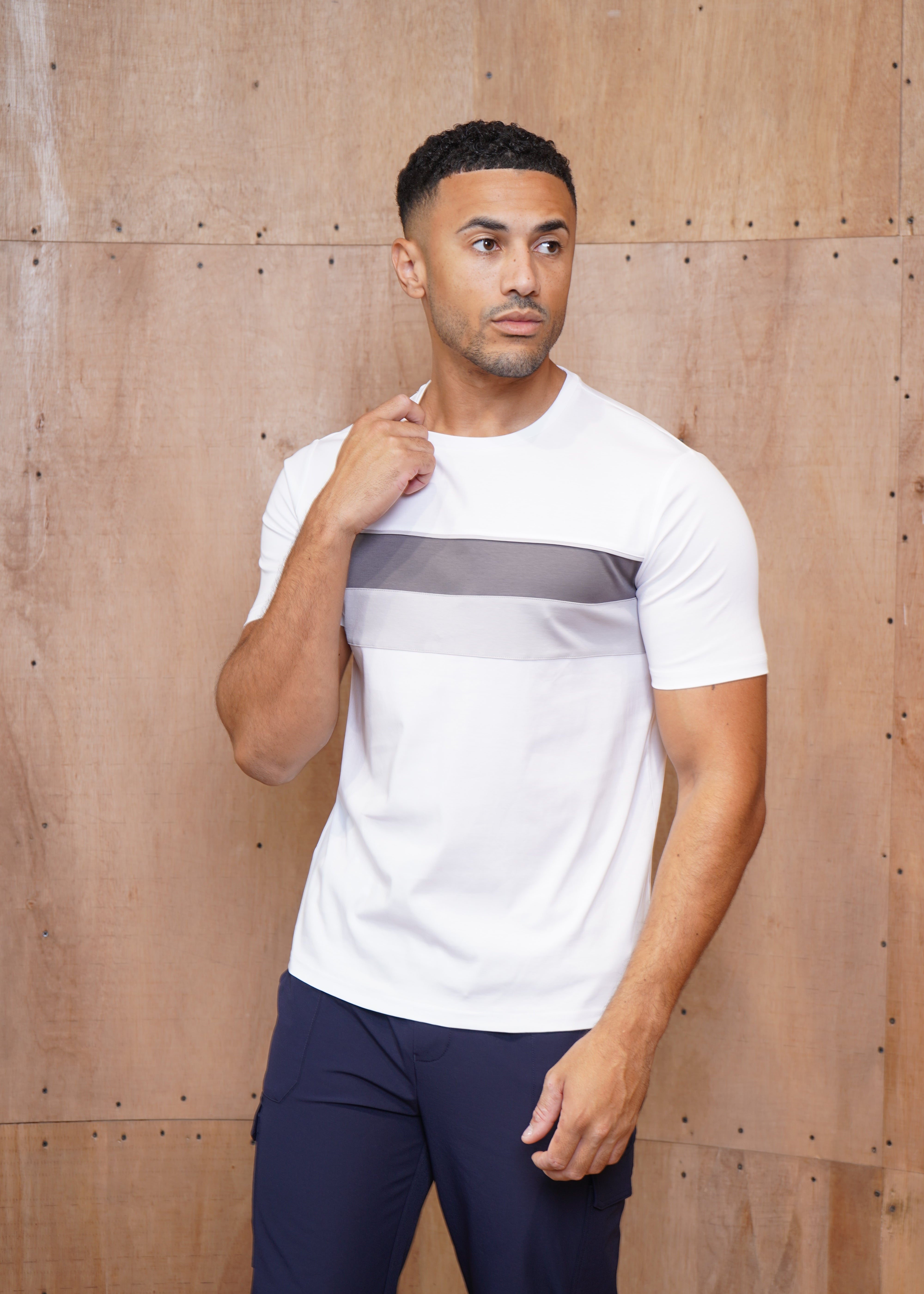 Capo Mercerised Stripe Colour Block T-Shirt - White