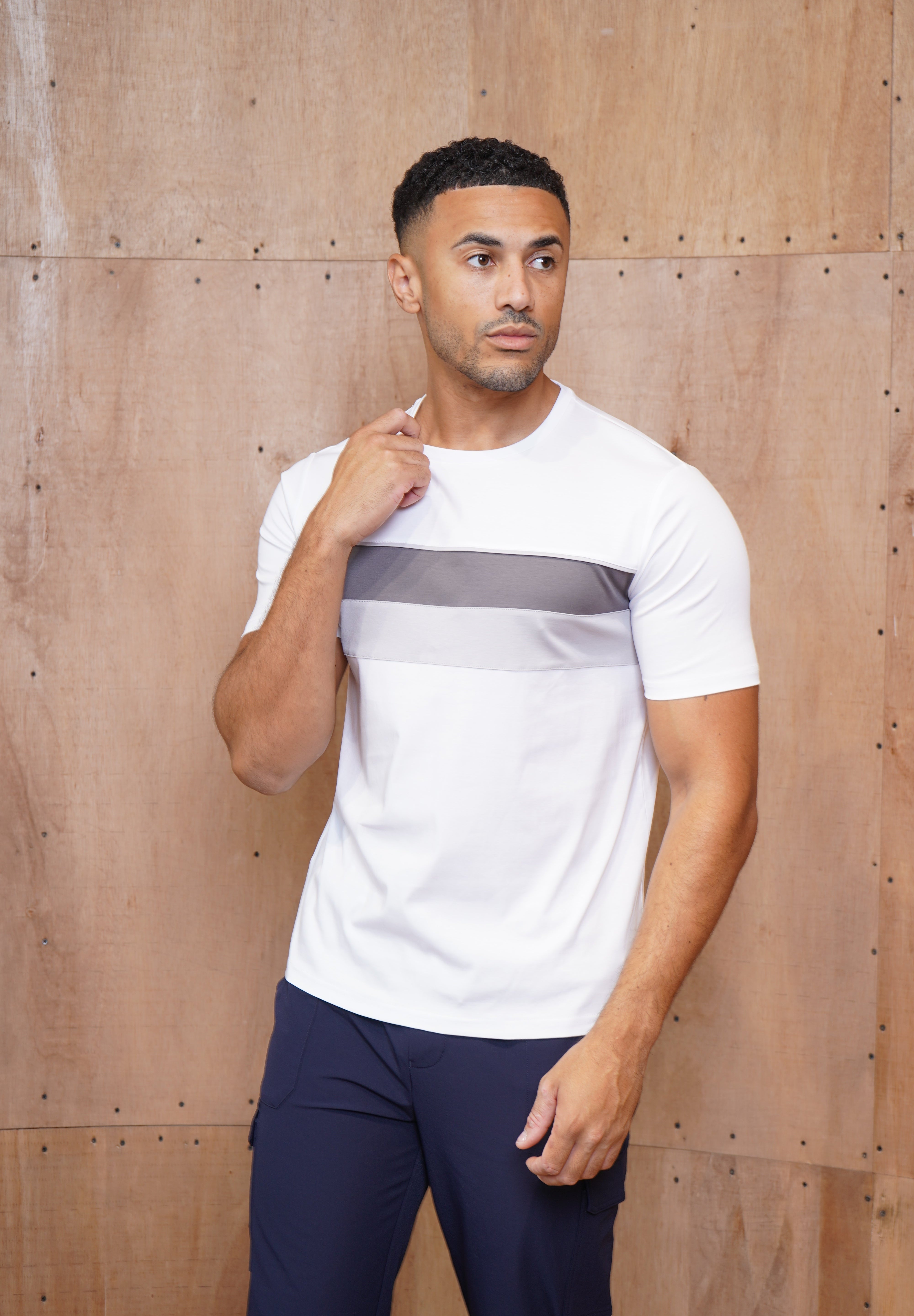 Capo Mercerised Stripe Colour Block T-Shirt - White