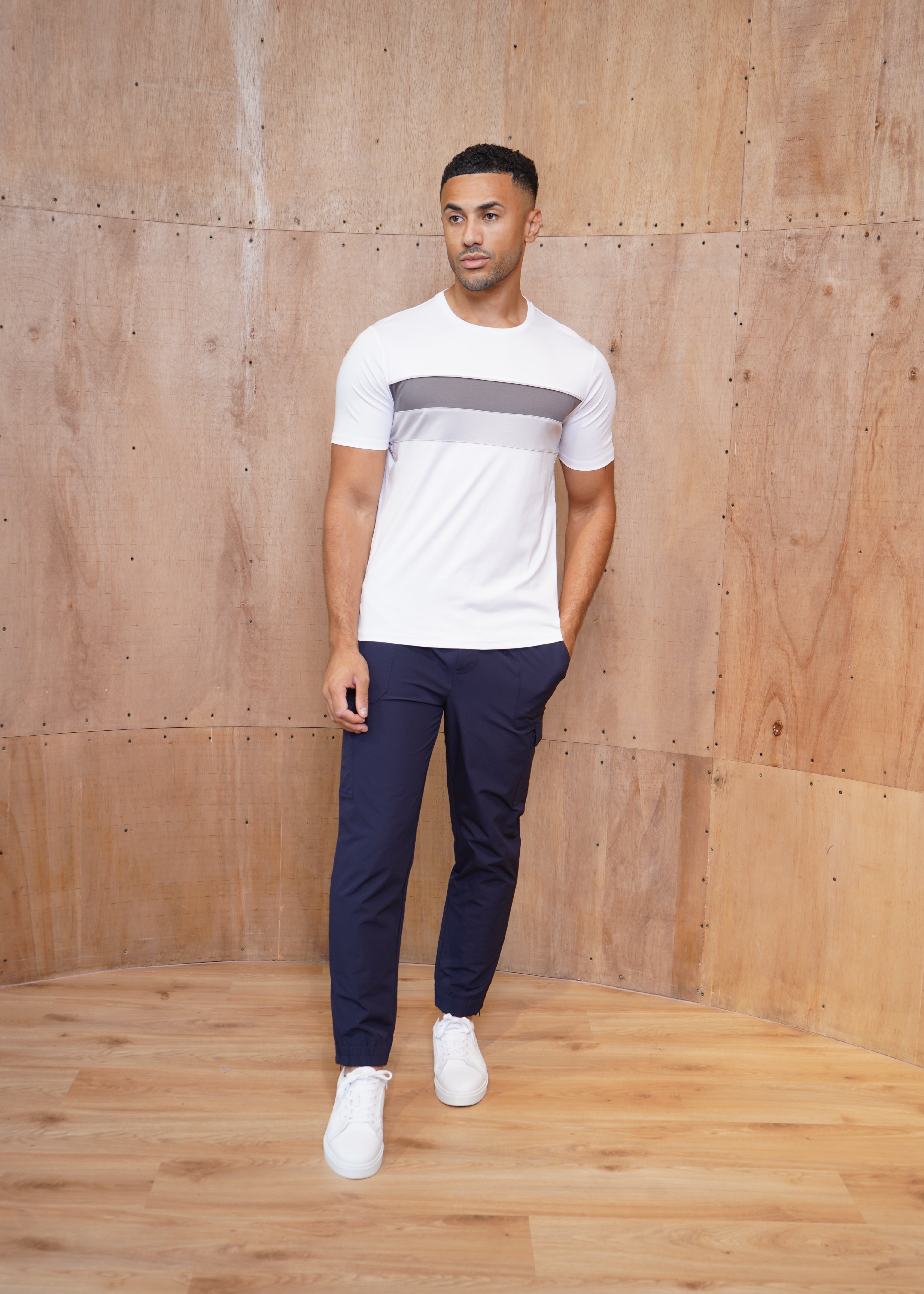 Capo Mercerised Stripe Colour Block T-Shirt - White