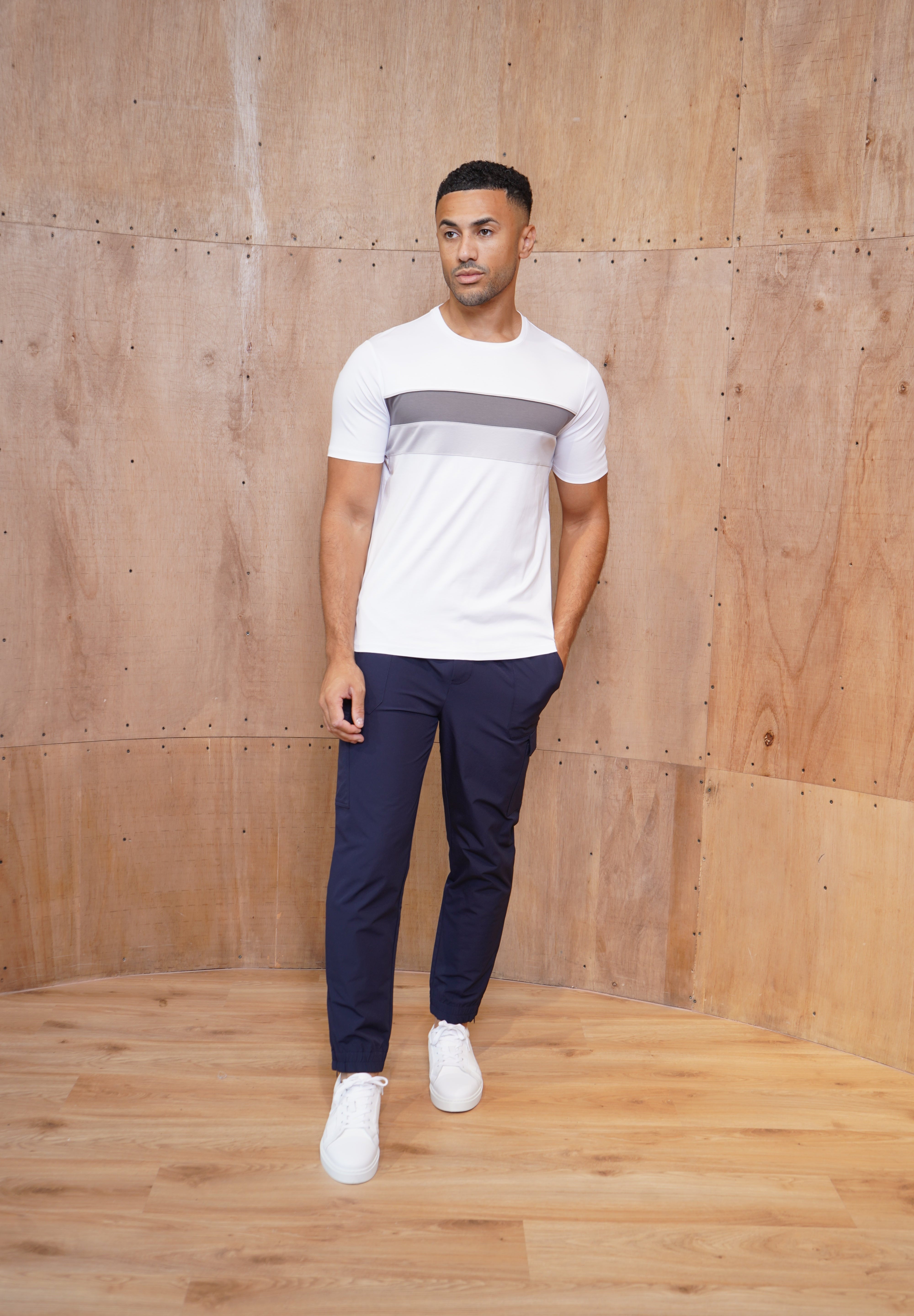 Capo Mercerised Stripe Colour Block T-Shirt - White