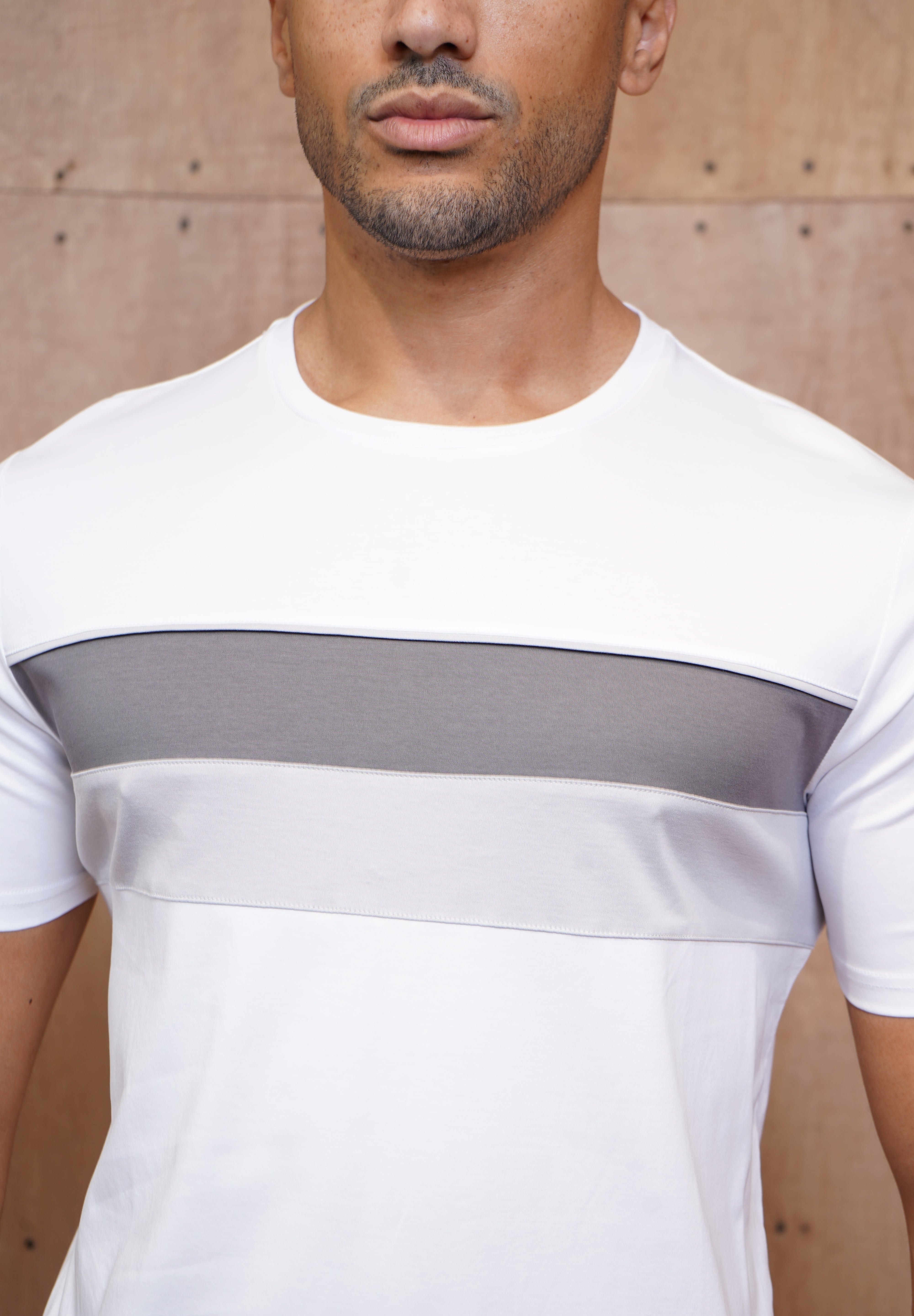 Capo Mercerised Stripe Colour Block T-Shirt - White