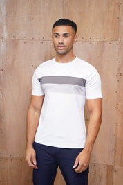 Capo Mercerised Stripe Colour Block T-Shirt - White