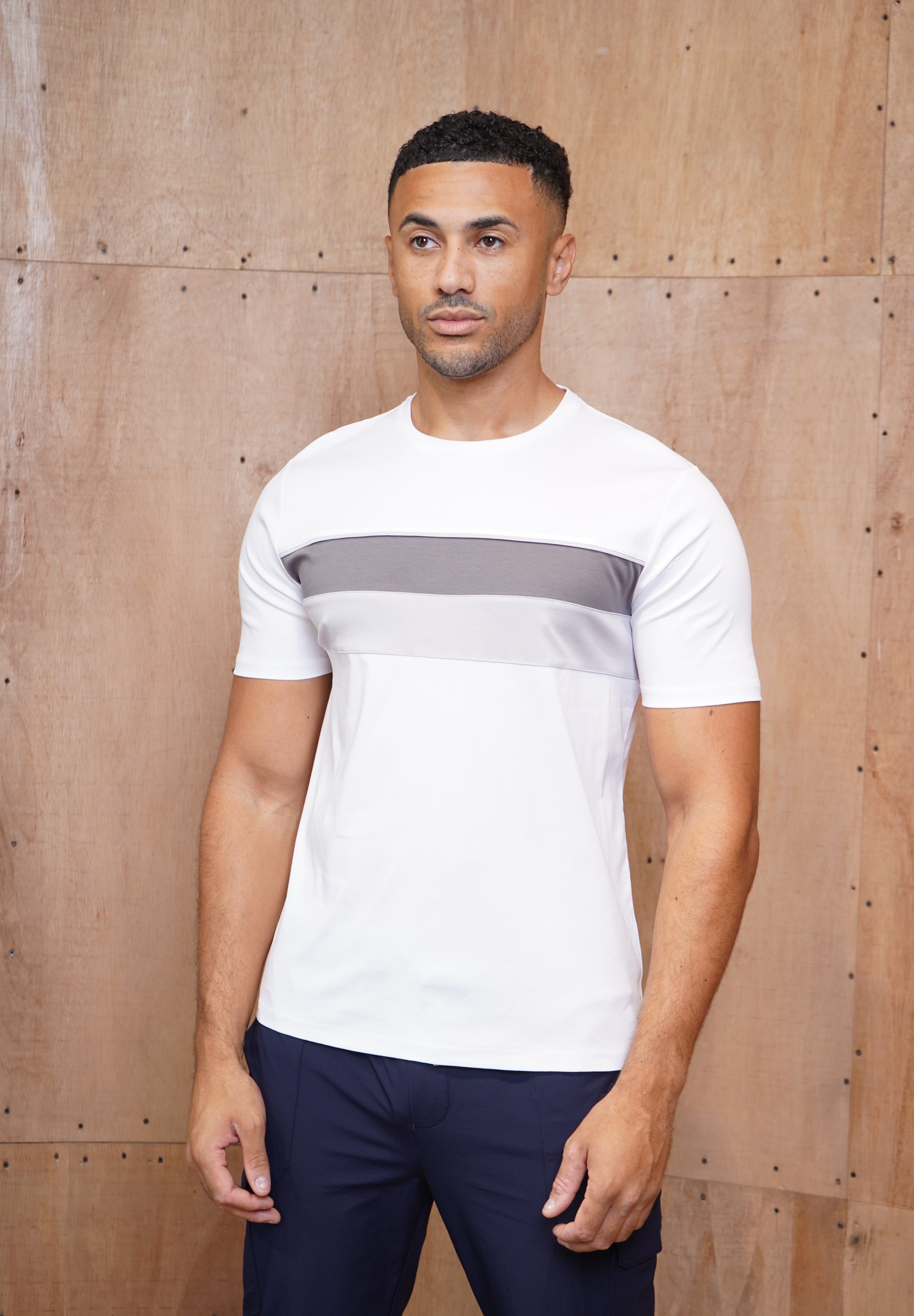 Capo Mercerised Stripe Colour Block T-Shirt - White