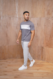 Capo Mercerised Stripe Colour Block T-Shirt - Charcoal