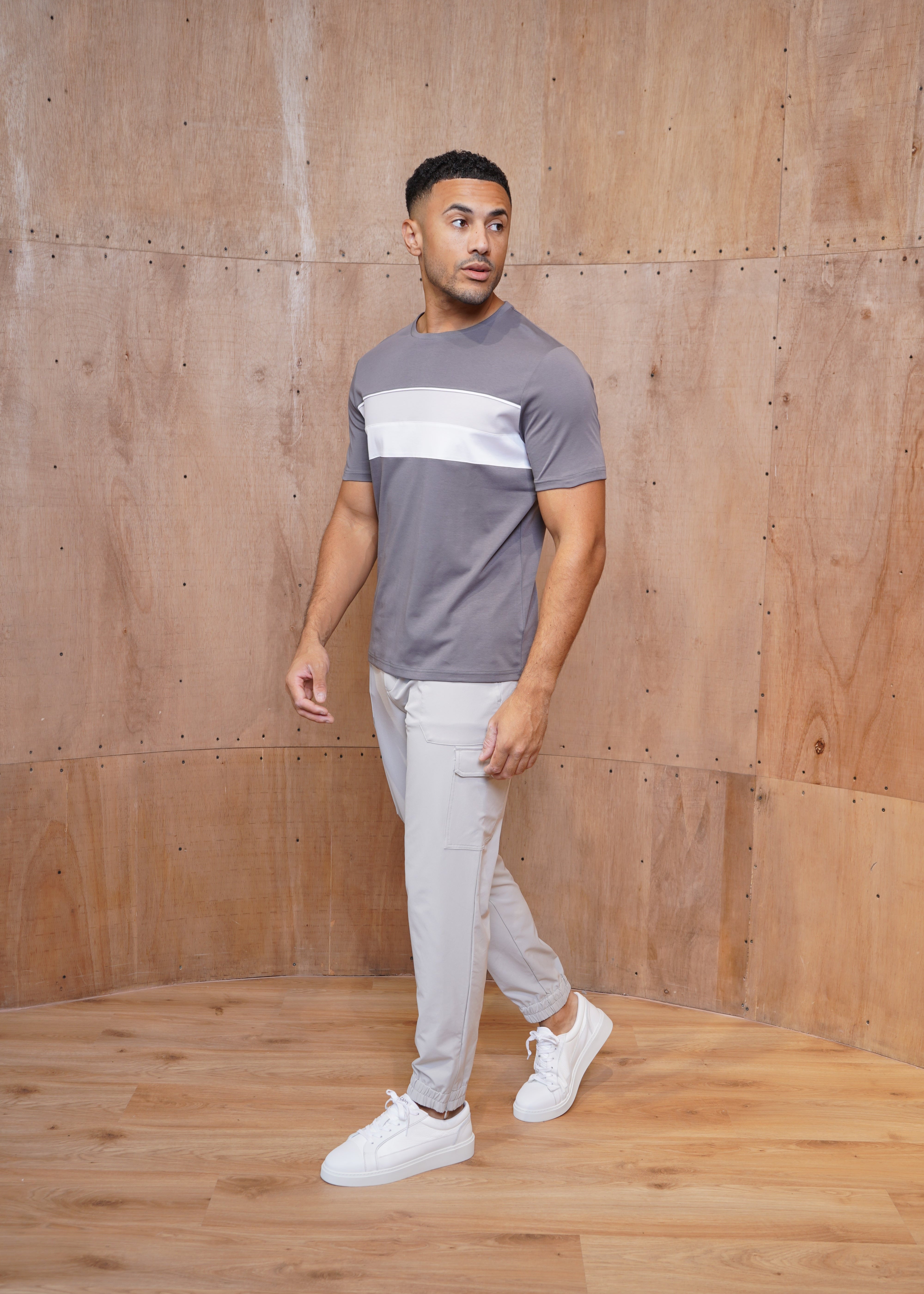 Capo Mercerised Stripe Colour Block T-Shirt - Charcoal