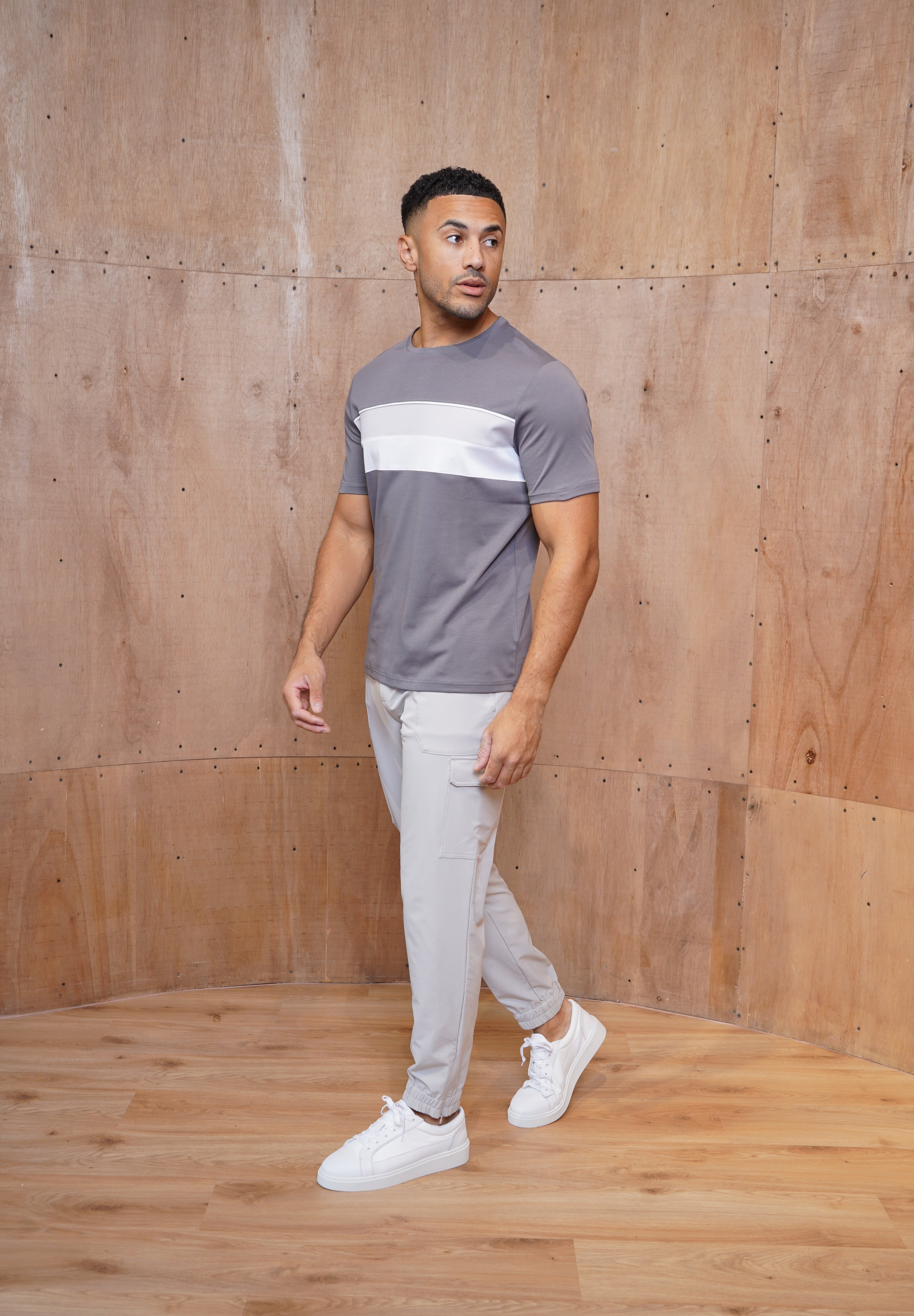 Capo Mercerised Stripe Colour Block T-Shirt - Charcoal