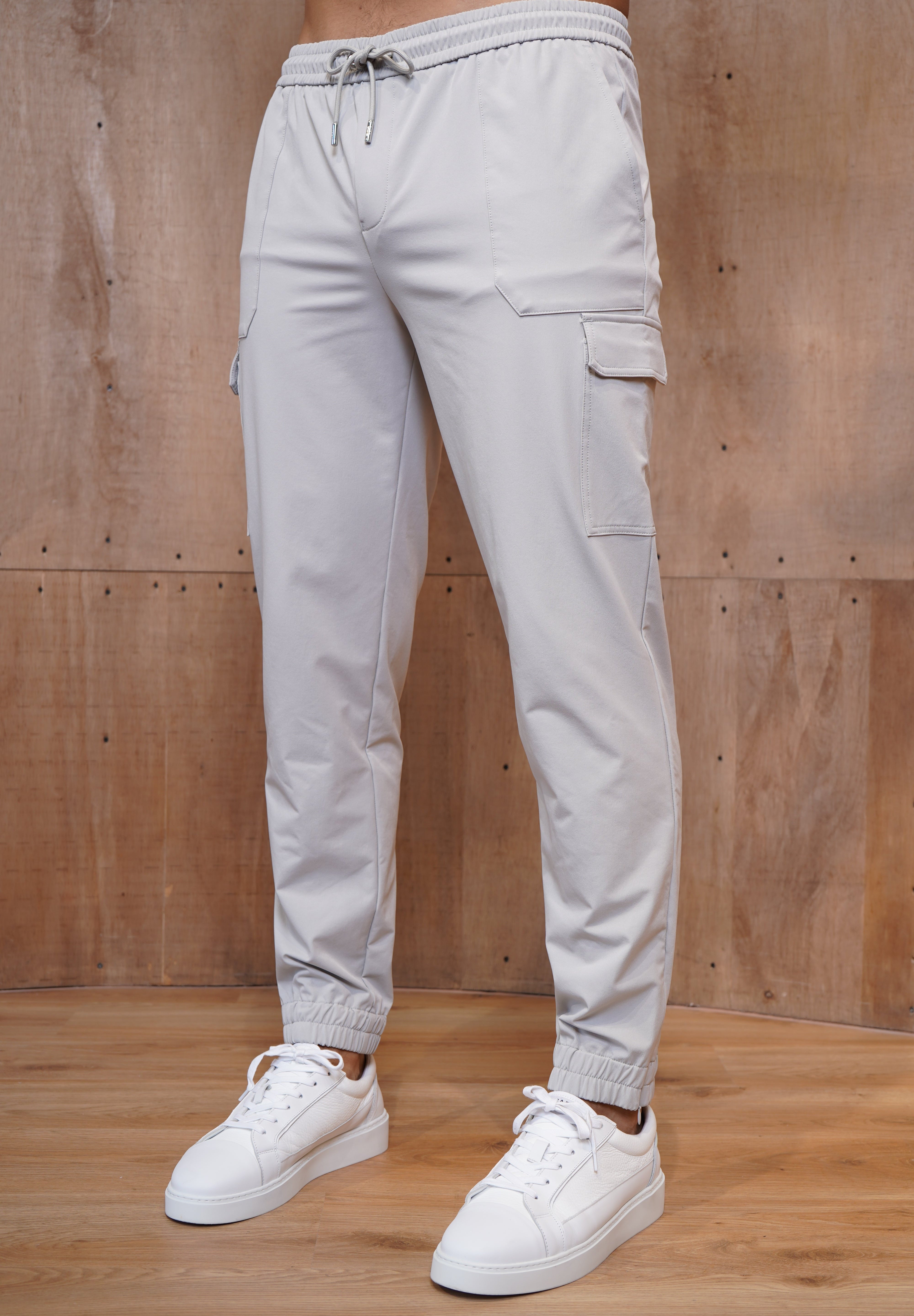 Capo Smart Cuffed Cargo Pants - Light Grey