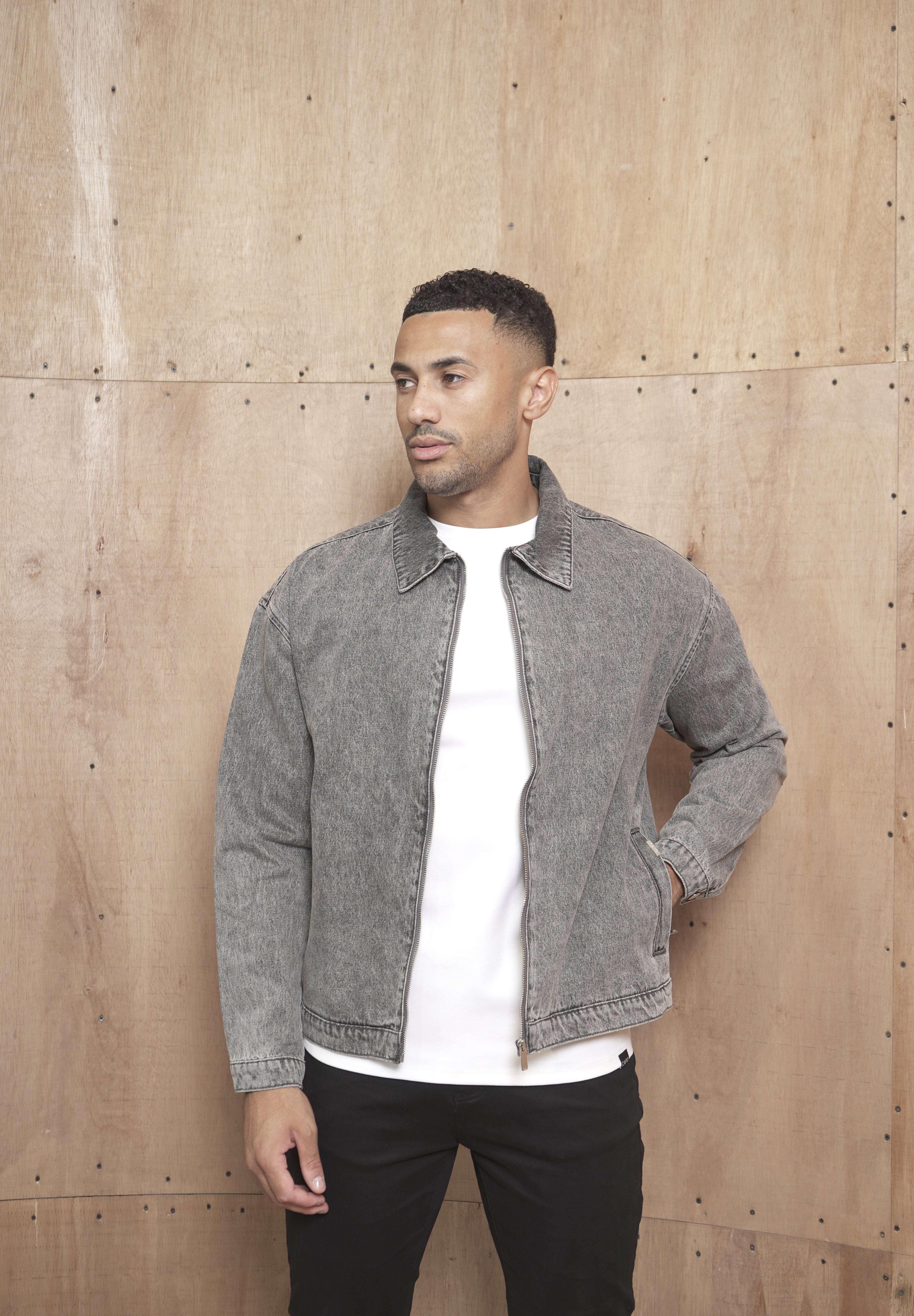 Capo Washed Zip Denim Jacket - Washed Black