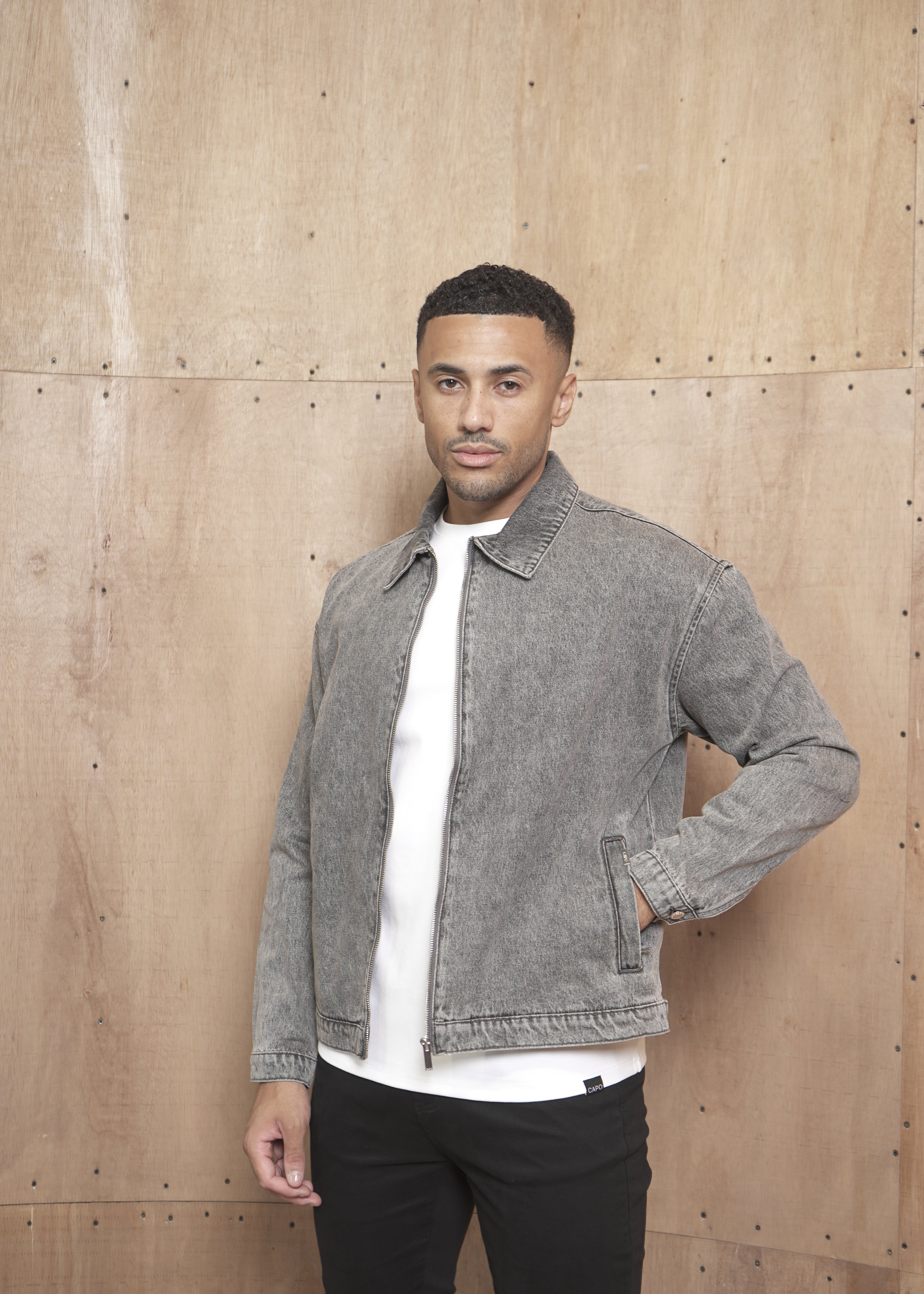 Capo Washed Zip Denim Jacket - Washed Black
