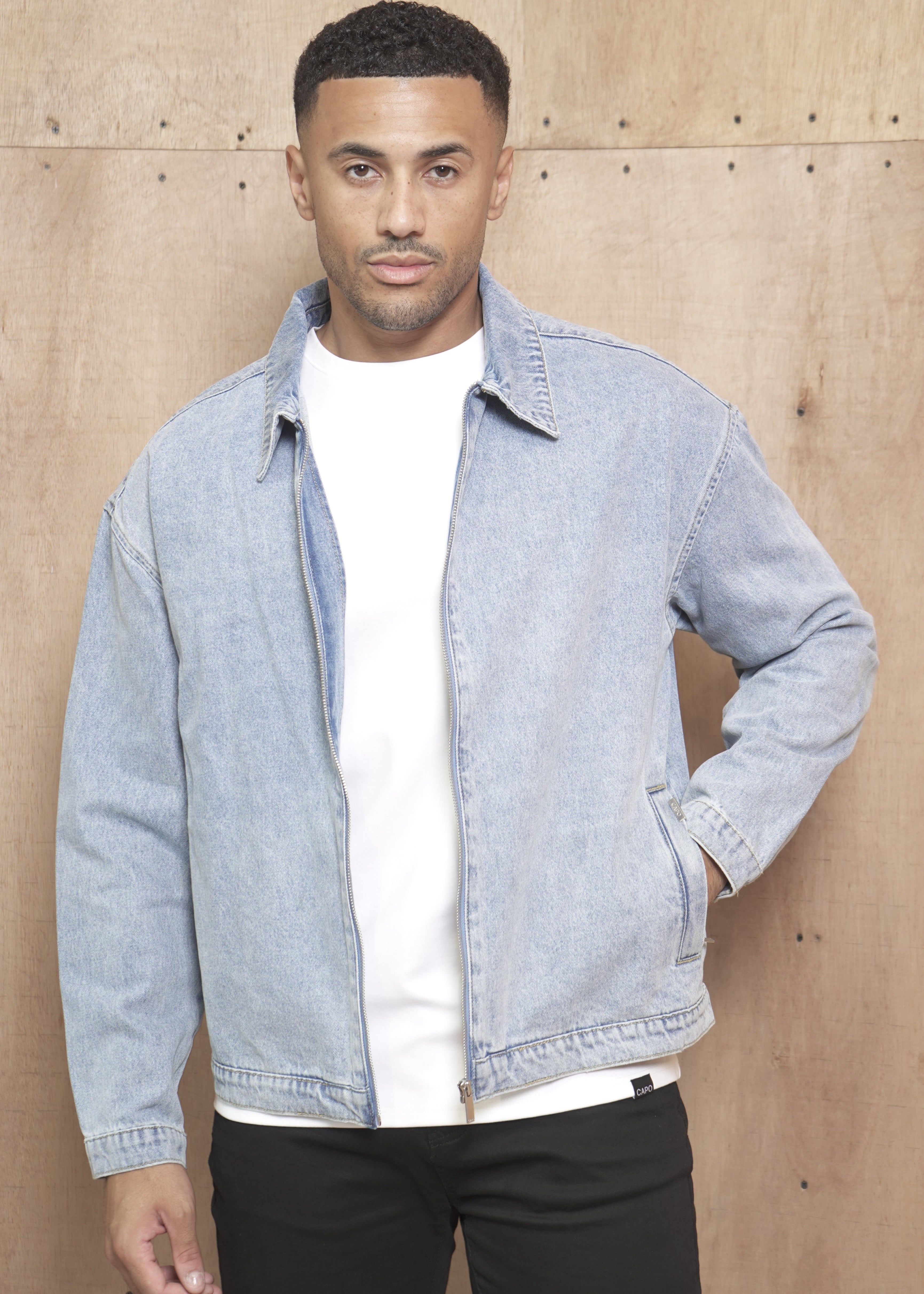 Capo Washed Zip Denim Jacket - Blue