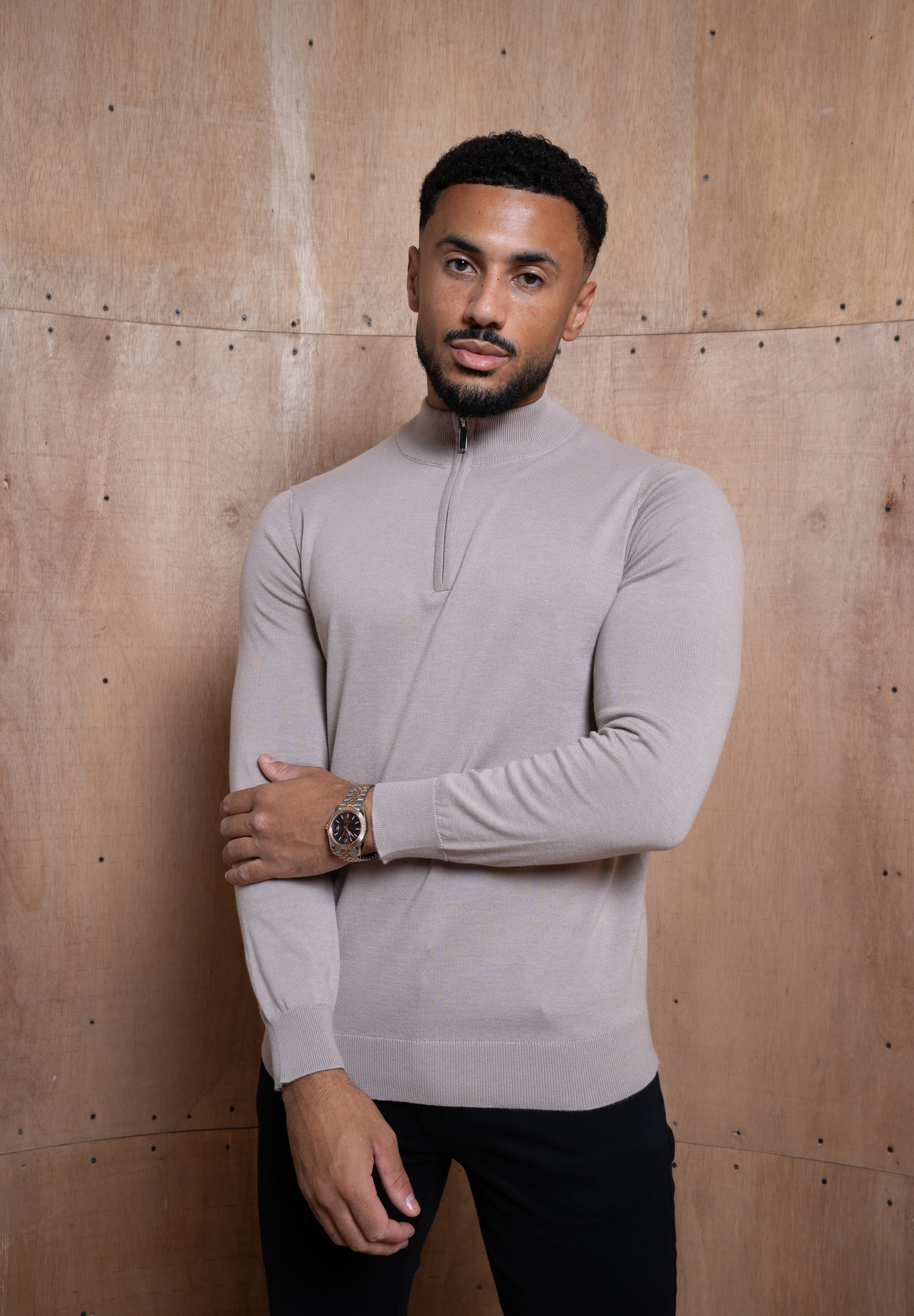 Capo Egyptian Cotton 1/4 Zip Top - Wheat