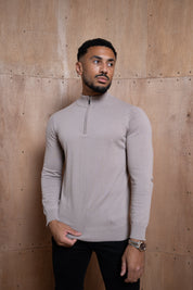 Capo Egyptian Cotton 1/4 Zip Top - Wheat