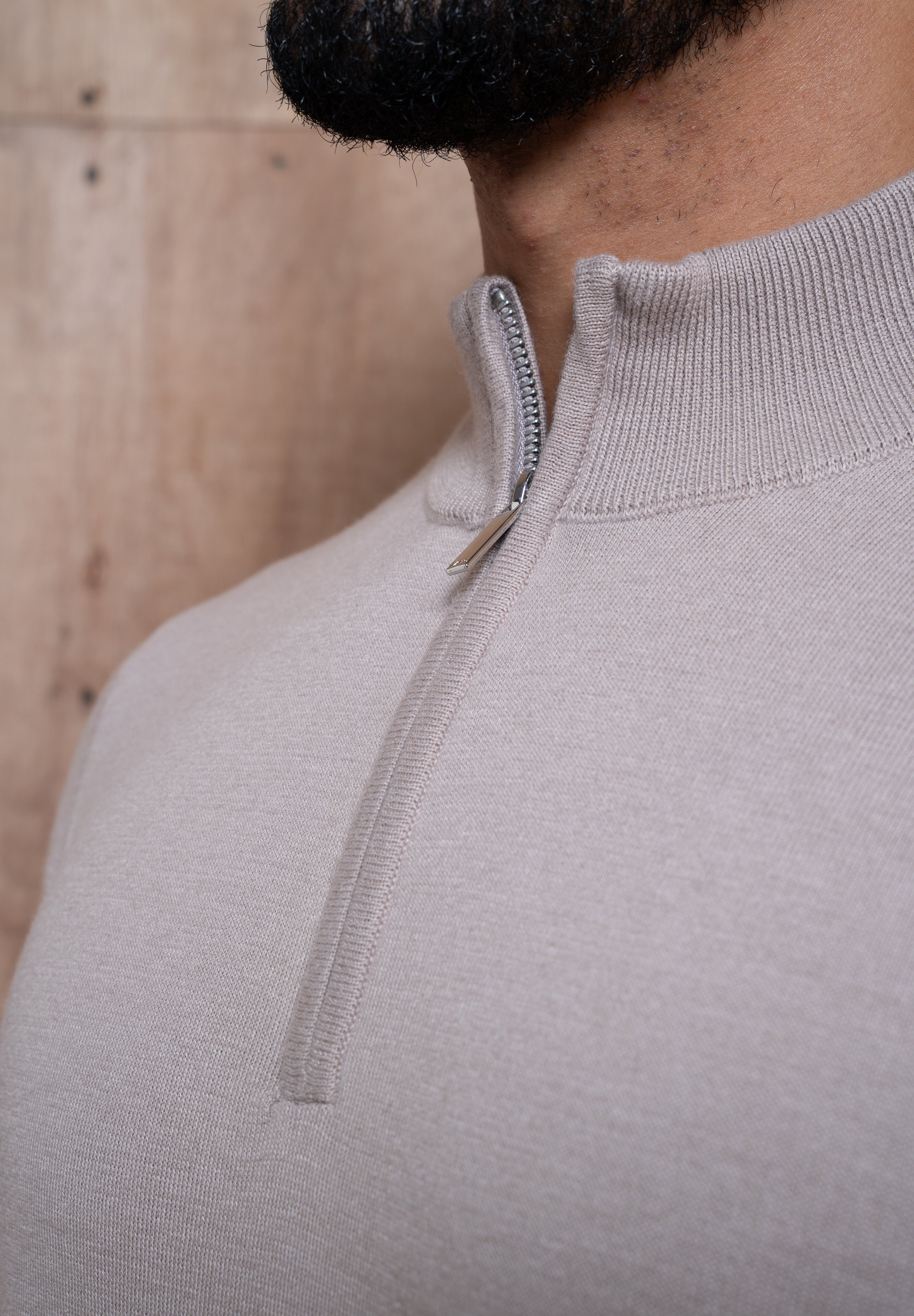 Capo Egyptian Cotton 1/4 Zip Top - Wheat