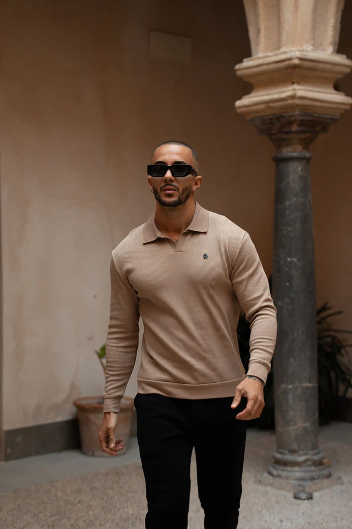 Sinners Attire - Portofino L/S Ribbed Polo - Beige
