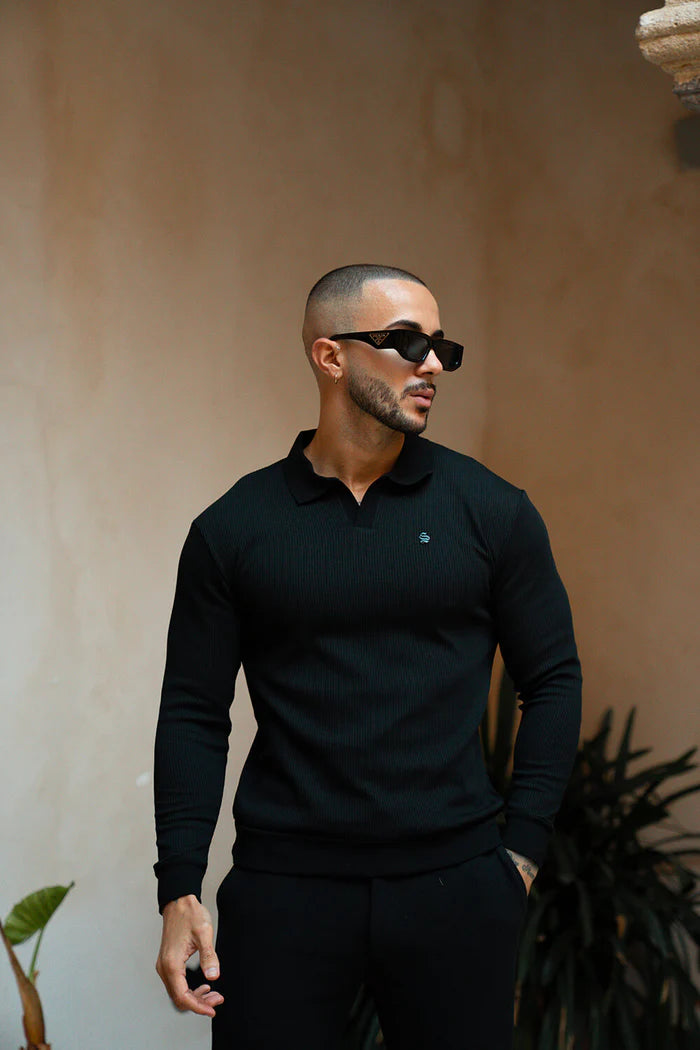 Sinners Attire - Portofino L/S Ribbed Polo - Black