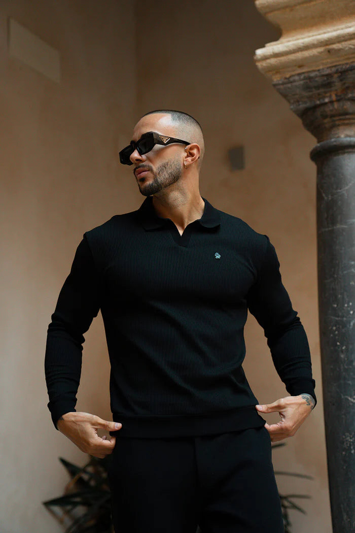 Sinners Attire - Portofino L/S Ribbed Polo - Black