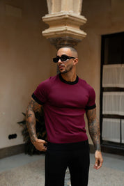 Sinners Attire - Capri Ringer Knit Tee - Burgundy