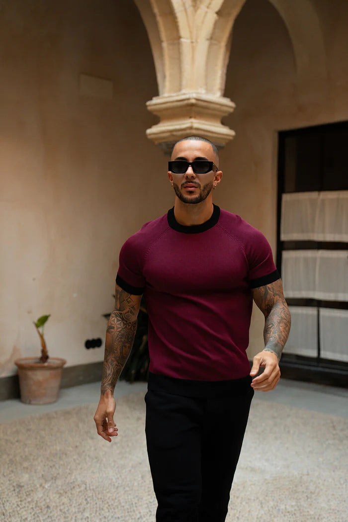 Sinners Attire - Capri Ringer Knit Tee - Burgundy