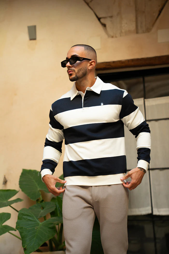Sinners Attire - Palazzo Stripe Polo - Navy/White