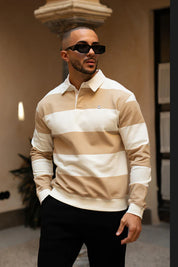Sinners Attire - Palazzo Stripe Polo - Beige/White