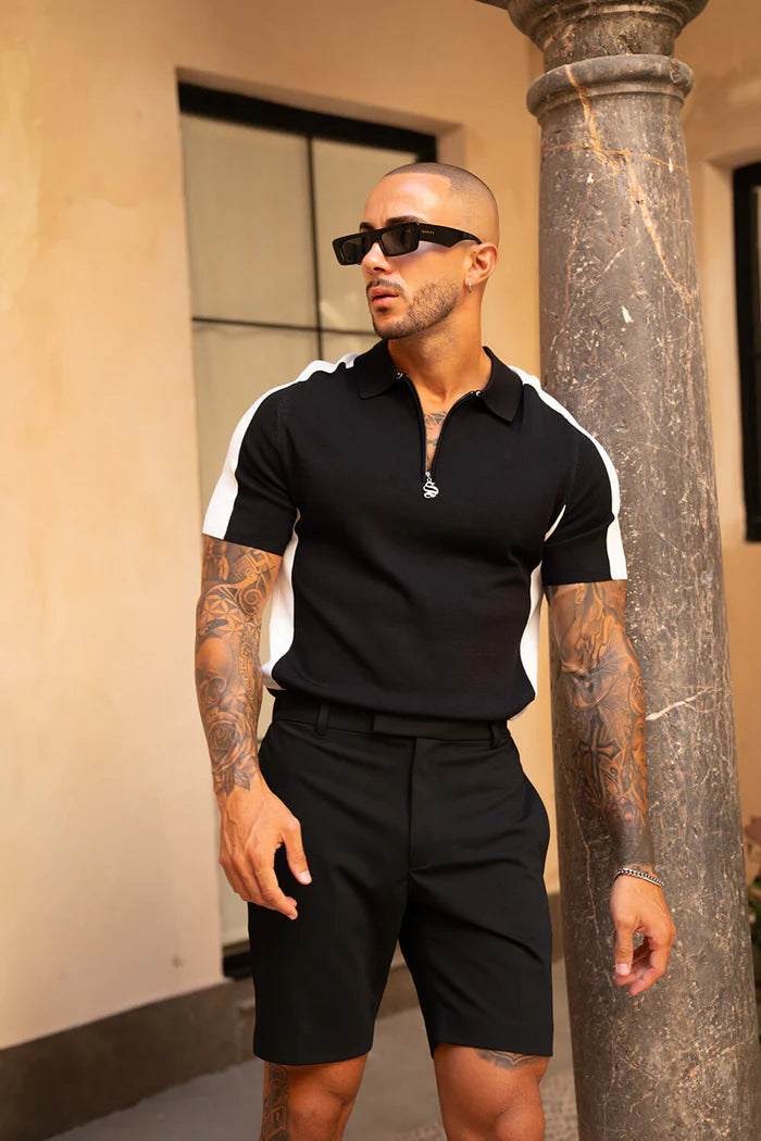 Sorrento Stripe Polo - Black