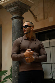 Sinners Attire - Portofino L/S Ribbed Polo - Chocolate
