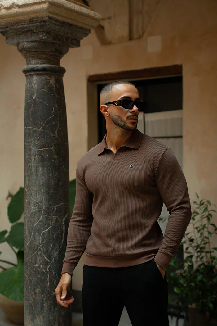 Sinners Attire - Portofino L/S Ribbed Polo - Chocolate