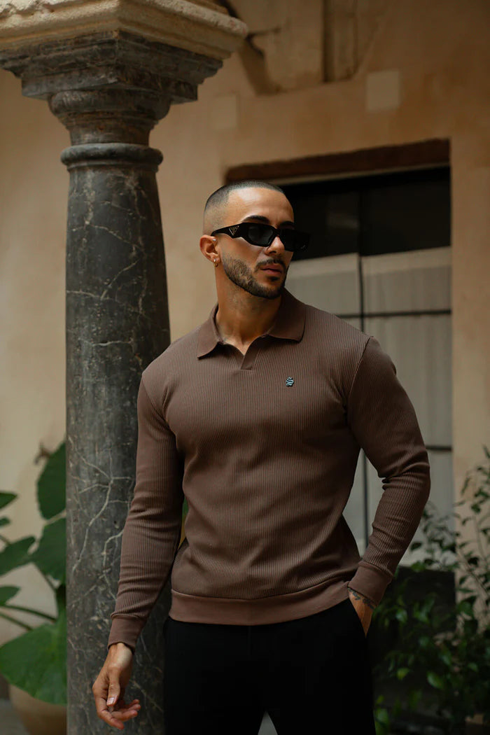 Sinners Attire - Portofino L/S Ribbed Polo - Chocolate