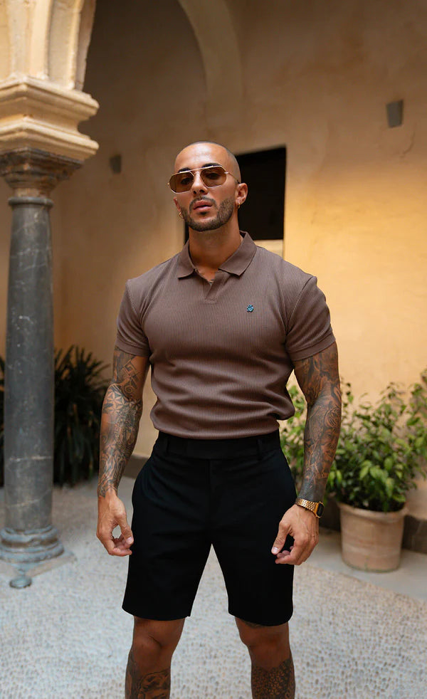 Portofino Ribbed Polo - Chocolate